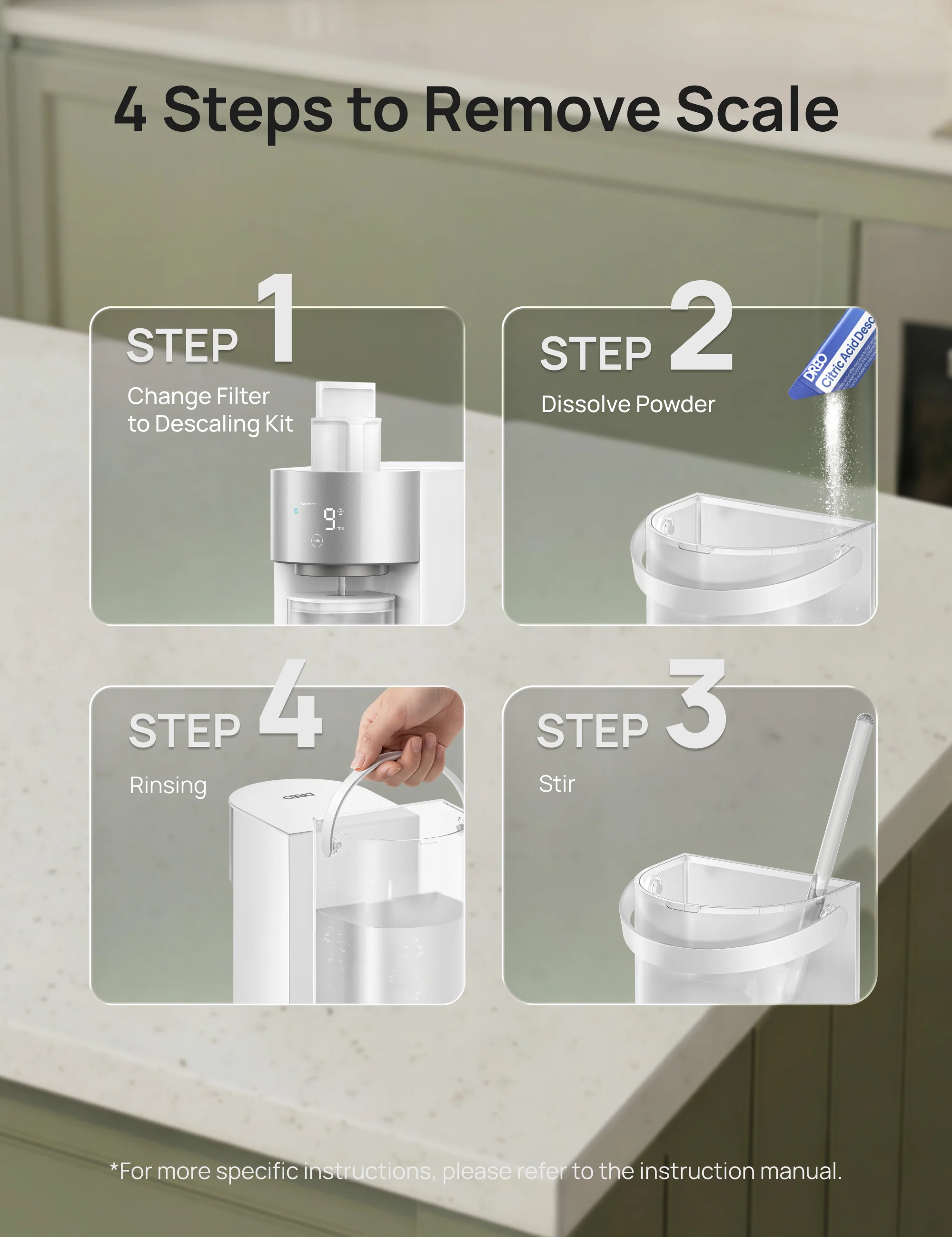 RO Water Filter 112 & 113 & 114 & 115 Descaling Kit - Image 4